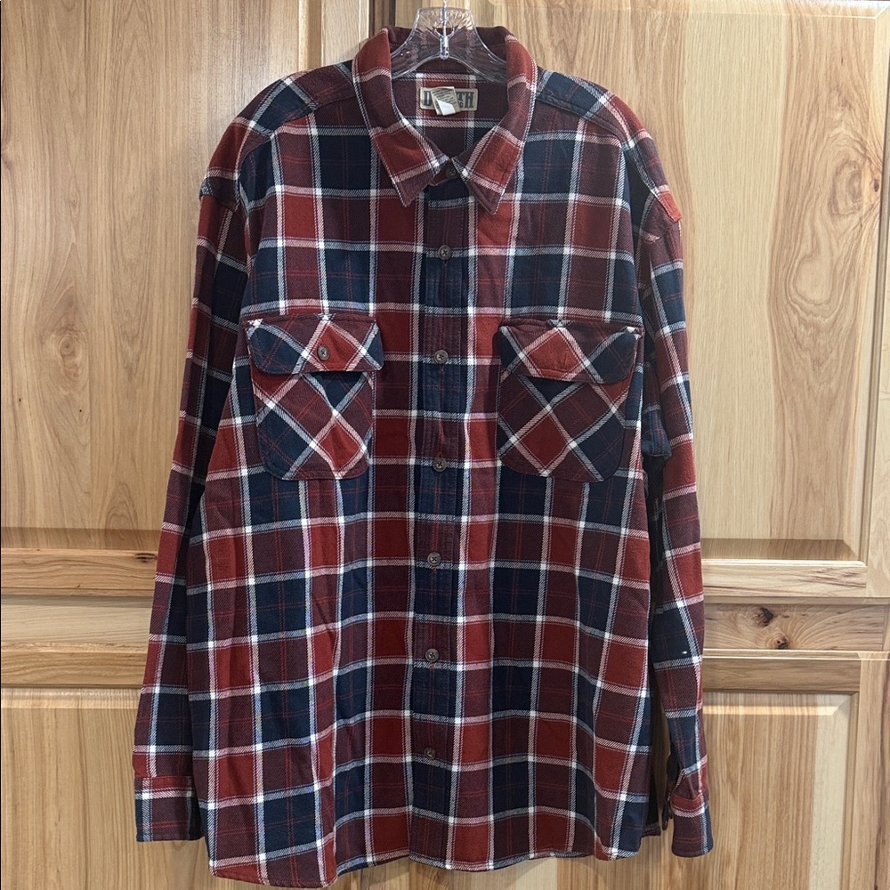 Duluth Burleyweight Red and Blue Plaid Casual Cotton Relaxed Fit Shirt Size 2XL